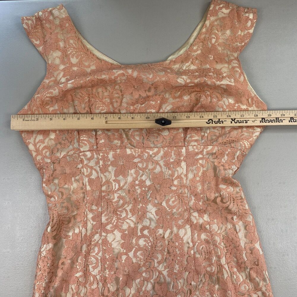 Vintage 50s Dress Womens Small Pink Satin & Lace Midi Wedding Cocktail 36x24x36 - Picture 8 of 14